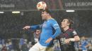 Hasil itu membuat Napoli duduk di peringkat kedua dan berhak mengamankan tiket play-off fase gugur Liga Europa. Sementara Leicester City akan melanjutkan perjalanan ke UEFA Conference League lantaran hanya mampu finis di urutan ketiga Grup C Liga Europa. (AP/Gregorio Borgia)