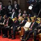 Jajaran menteri Kabinet Kerja menghadiri Sidang Tahunan MPR 2018 di Gedung Nusantara, Senayan, Jakarta, Kamis (16/8). Pada Sidang Tahunan MPR RI 2018 kali ini, Presiden RI Joko Widodo akan menyampaikan pidato kenegaraan. (Liputan6.com/Johan Tallo)