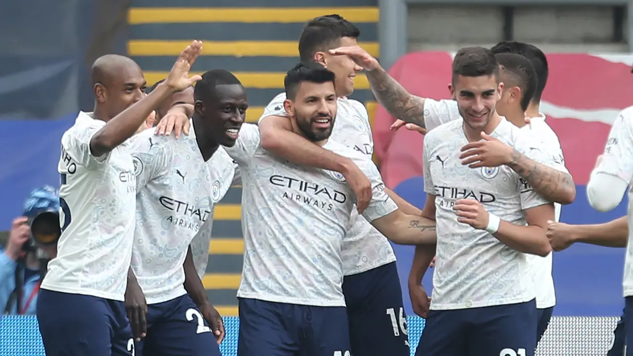 FOTO: Menang 2-0 atas Crystal Palace, Manchester City Butuh 2 Poin Lagi untuk Pastikan Gelar Juara Liga Inggris - Sergio Aguero; Tim Manchester City