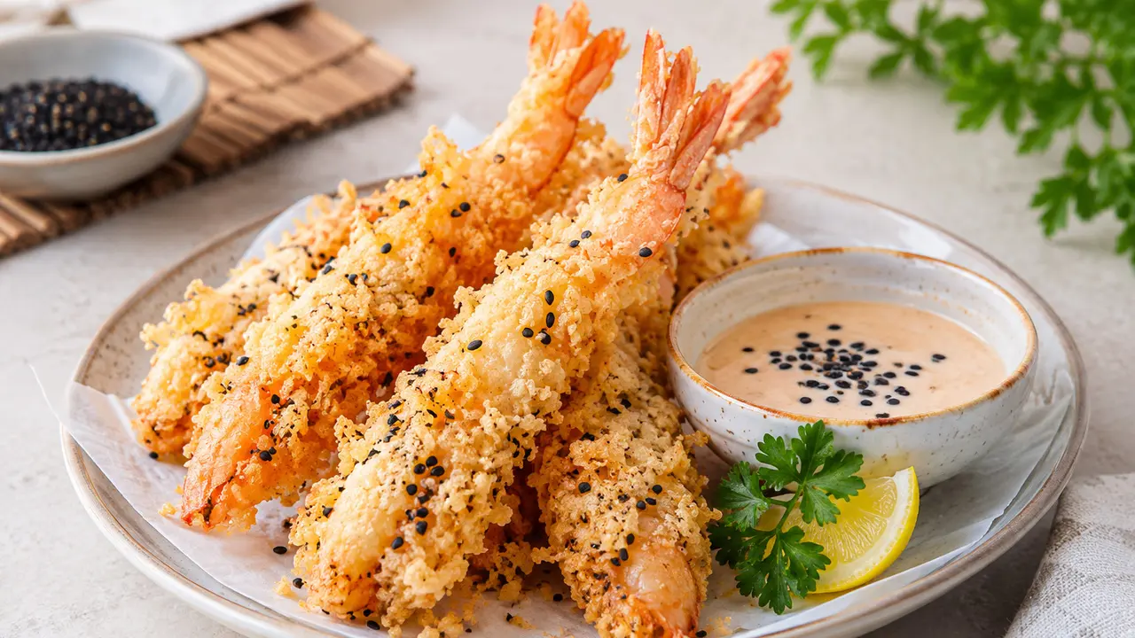 Ilustrasi Tempura Udang Wijen Hitam yang Renyah dan Gurih
