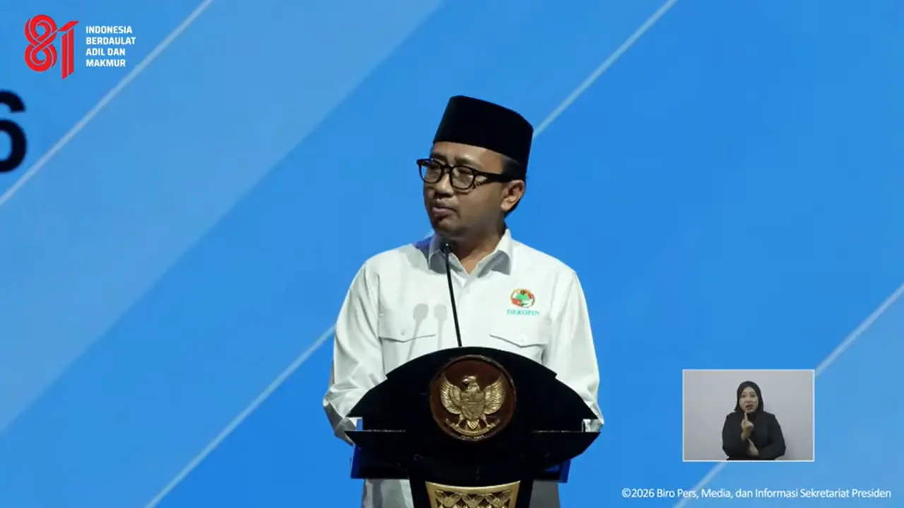 Ketua Umum Dewan Koperasi Indonesia (Dekopin) Bambang Haryadi dalam Perayaan Hari Koperasi Nasional ke-79 di Indonesia Arena, Gelora Bung Karno (GBK), Jakarta, Minggu (12/7/2026).