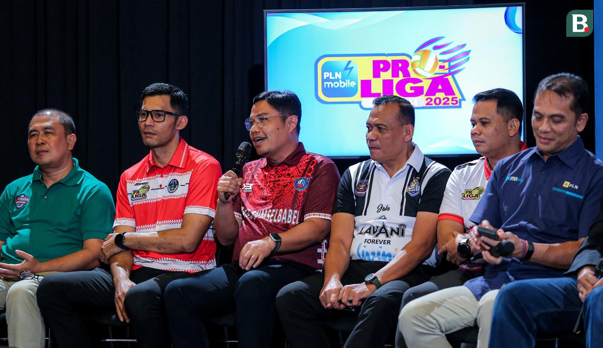 Untuk kategori putra, ada Jakarta Bhayangkara Presisi, Jakarta Lavani Livin Transmedia, Palembang Bank Sumsel, Jakarta Garuda Jaya, dan Surabaya Samator. (Bola.com/Bagaskara Lazuardi)