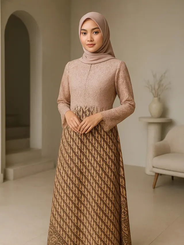 7 Model Gamis Batik Brokat yang Simpel, Elegan dan Cantik untuk Tampil Mempesona