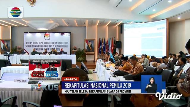 KPU telah merampungkan rekapitulasi hasil penghitungan suara Pemilu 2019 di 26 provinsi.