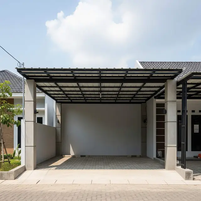 Kanopi Bahan Besi Beton dan Hollow untuk Rumah Minimalis