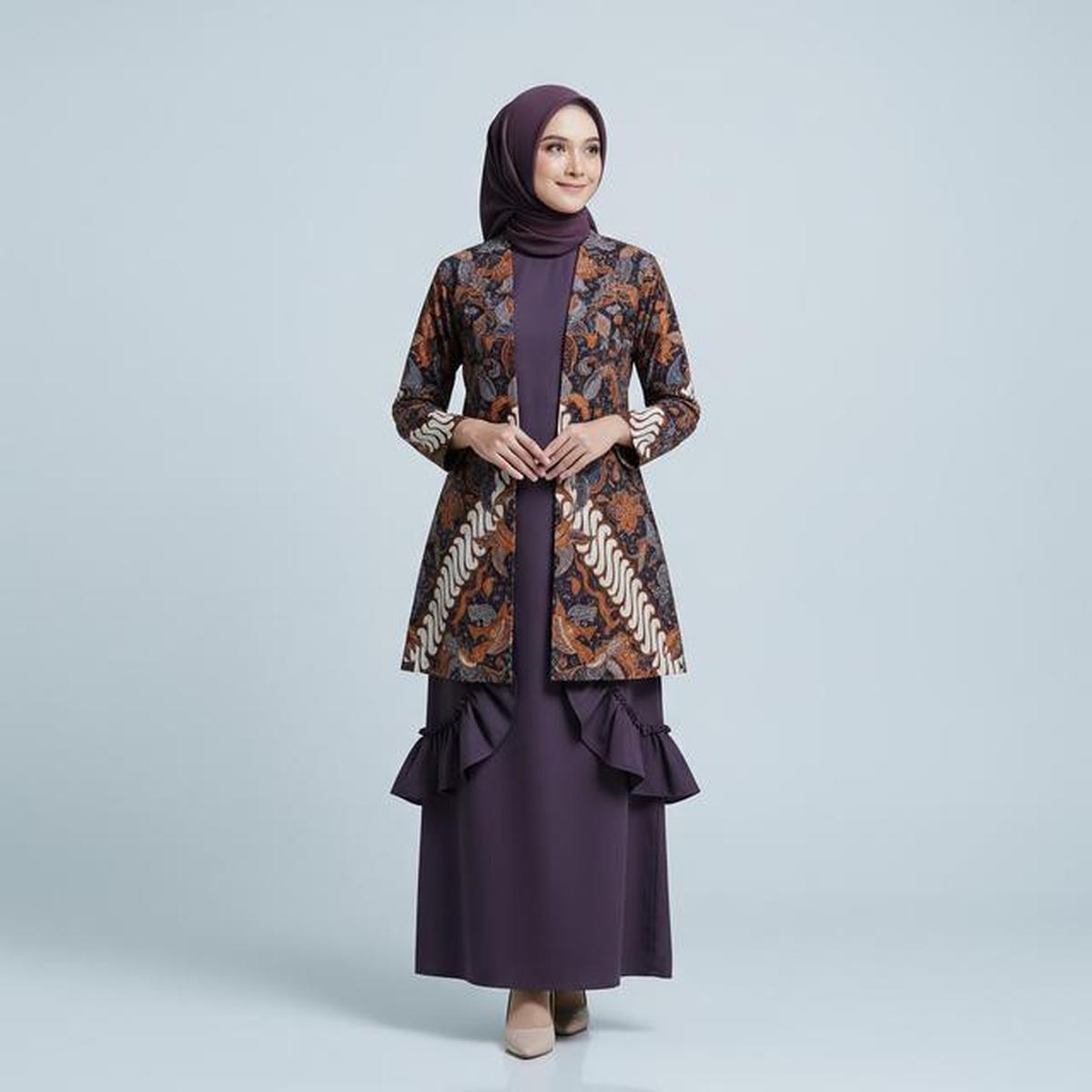 7 Model Gamis Polos Kombinasi Blazer Batik Terbaru, Tampil Stylish di Penghujung 2025