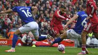 Liverpool meraih kemenangan 2-1 atas Everton pada laga pekan kelima Premier League di Stadion Anfield, Sabtu (20/9/2025) malam WIB. (AP Photo/Rui Vieira)