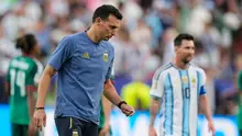 Pelatih Argentina, Lionel Scaloni, dalam pertandingan melawan Aljazair di Piala Dunia 2026, Rabu (17/6/2026). (AP Photo/Charlie Riedel)