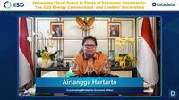 Menteri Koordinator Bidang perekonomian Airlangga Hartarto dalam webinar bertema Increasing Fiscal Space in Times of Economic Uncertainty: The G20 Energy Communique and Leaders Declaration, Rabu (8/6/2022).