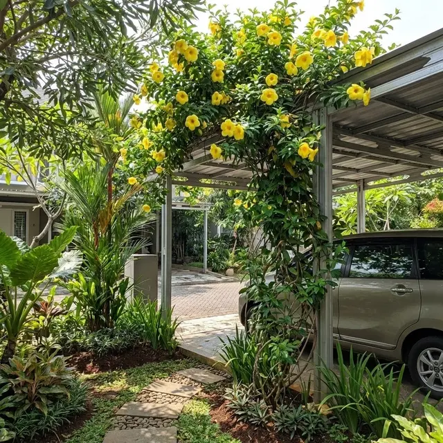 Model Taman Mini di Samping Carport