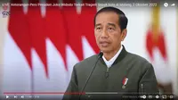 Presiden Jokowi memberikan keterangan pers terkait tragedi Arema di Stadion Kanjuruhan Malang. (Foto: Youtube Sekretariat Presiden)
