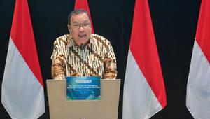 Direktur Utama PT Bursa Efek Indonesia Iman Rachman mengungkap bahwa peluncuran perdagangan karbon internasional ini menunjukkan komitmen Indonesia untuk berkontribusi terhadap pencapaian pengurangan emisi global. (BAY ISMOYO/AFP)