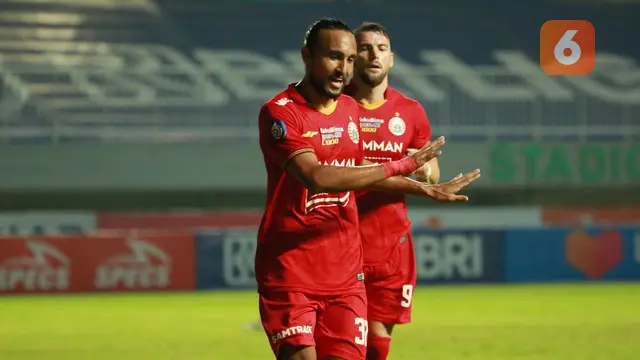 Gelandang Persija Jakarta, Rohit Chand ketika mencetak gol ke gawang Persita Tangerang pada pekan kelima BRI Liga 1 2021/2022 di Stadion Pakansari, Kabupaten Bogor.