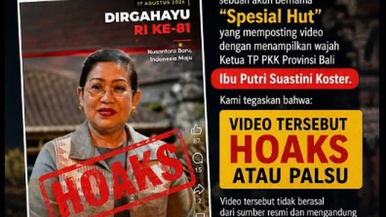 Cek Fakta Liputan6.com menemukan hoaks Putri Koster umumkan undian HUT ke-81 RI