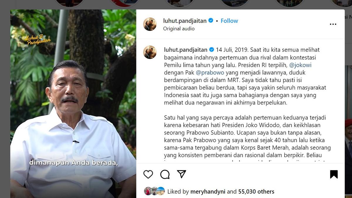 3 faits sur la déclaration de soutien du ministre coordonnateur des Affaires maritimes et de la Pêche, Luhut Binsar Pandjaitan, à Prabowo-Gibran