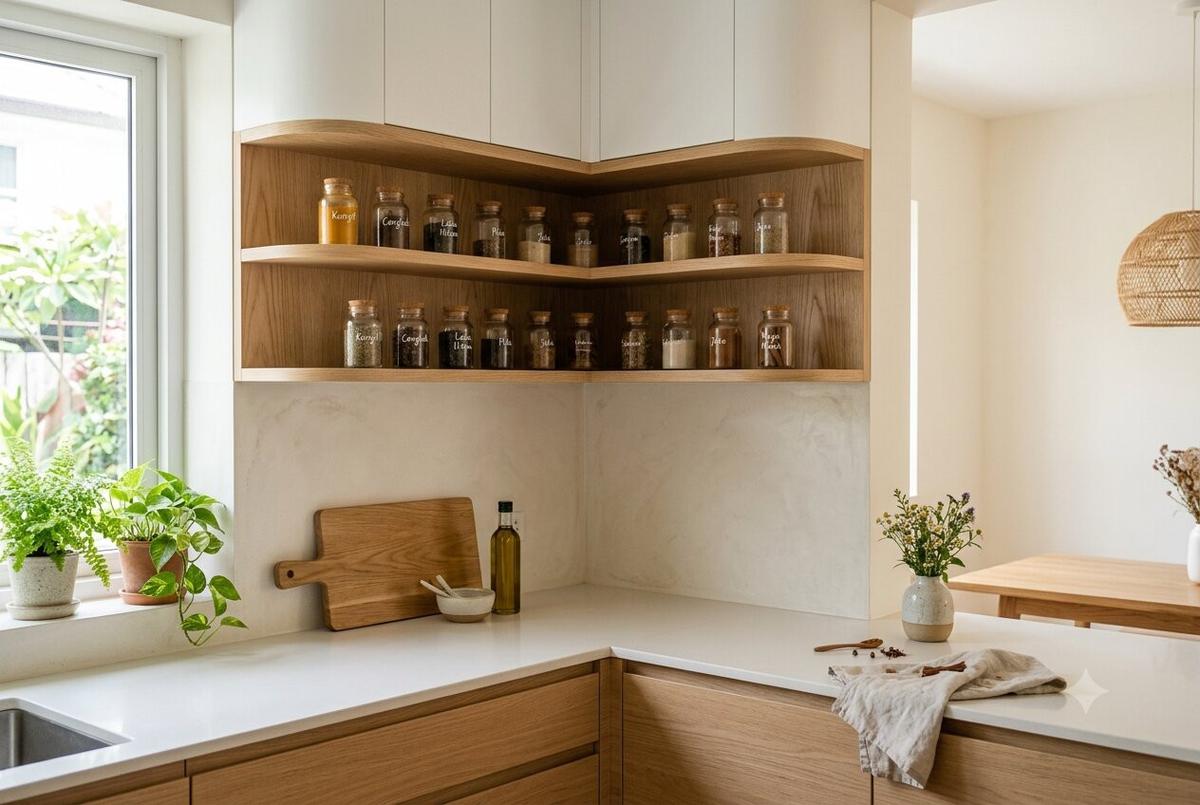 Model Dapur dengan Rak Bumbu Tersembunyi