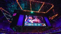 Suasana pertandingan esports The International DotA 2, di Mercedes-Benz Arena, Shanghai, China, Selasa (20/8/2019).  (AFP / STR)
