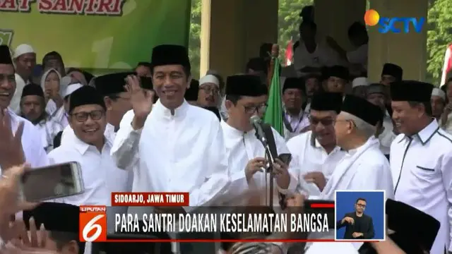 Dalam sambutannya, Jokowi mengajak seluruh santri untuk senantiasa menjaga persatuan dan kesatuan bangsa dengan semangat sumpah pemuda.
