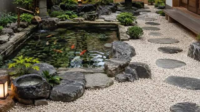 Inspirasi Kolam Ikan Mini Berpadu Taman Kering yang Minim Perawatan (AI)