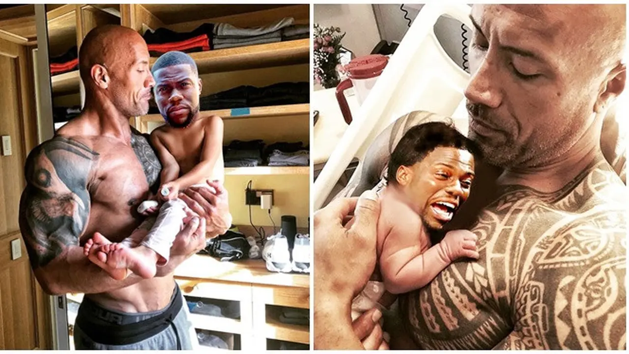 Editan Foto Kevin Hart Jadi Bayi The Rock ini Kocak Banget