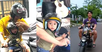 Potret Rizky Bilar  dan Baby L atau Abang L saat naik  motor mengenakan helm. Penampilan anak pertama Lesty Kejora dan Rizky Billar itu menarik perhatian warganet. [Youtube/Leslar Entertainment]