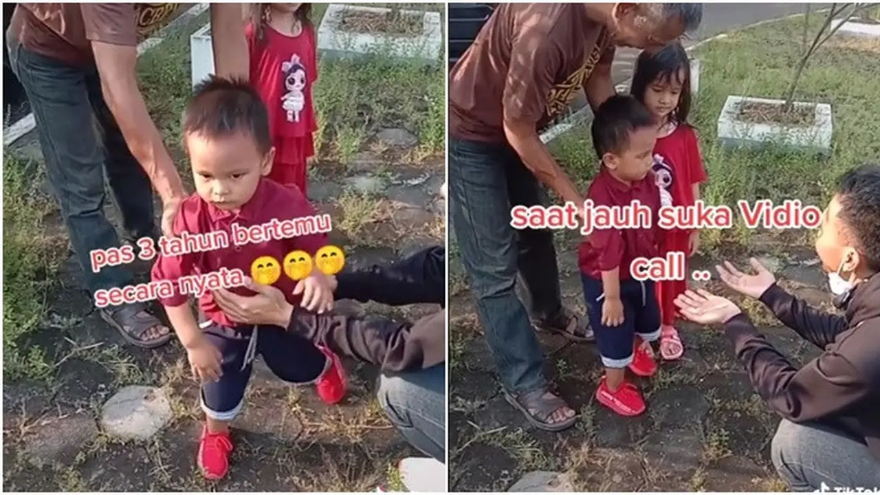 Momen Haru Bocah Ketemu Ayah Pertama Kali Usai Ditinggal Kerja Sejak Dalam Kandungan