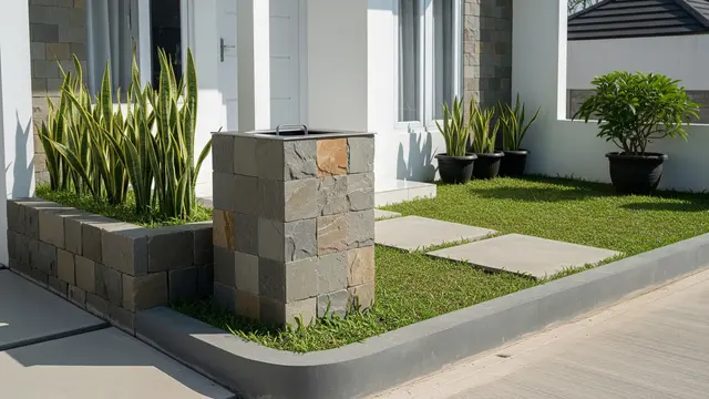 Desain Tempat Sampah Depan Rumah Minimalis Model Batu Alam
