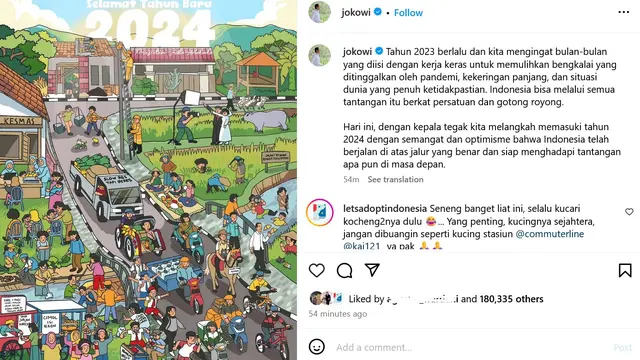 Unggahan Presiden Joko Widodo untuk Tahun Baru 2024. (Instagram/ jokowi)