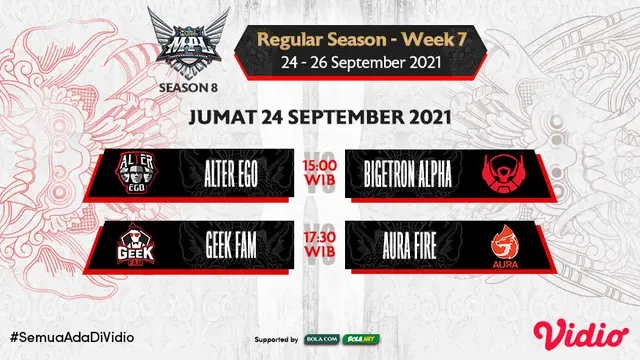 Jadwal dan Live Streaming MPL Indonesia Season 8 Pekan Ketujuh di Vidio, Jumat 24 September 2021