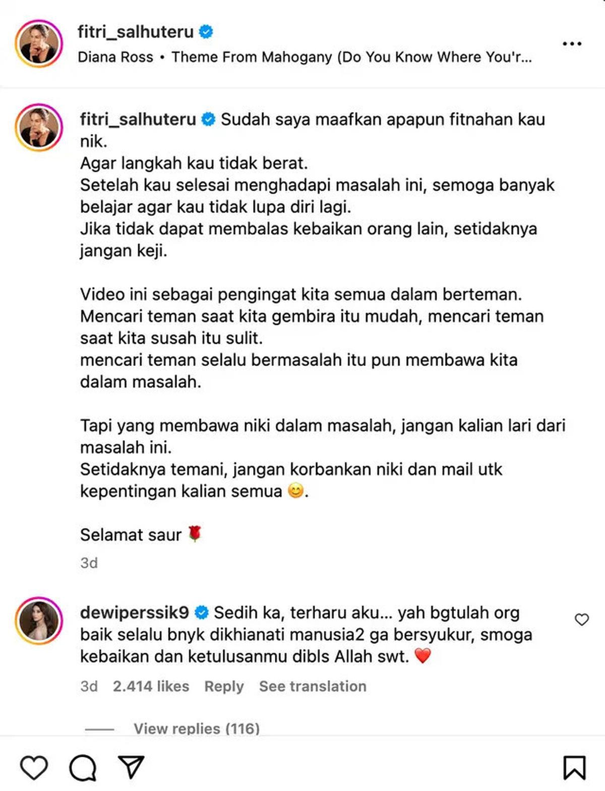 Komentar Dewi Perssik Setelah Nikita Mirzani Tersangka: Orang Baik Dikhianati Manusia Tak Bersyukur