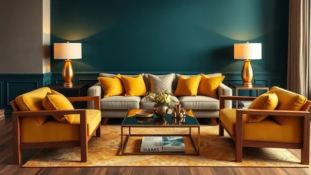 Tosca Tua dan Kuning Mustard untuk Ruang Keluarga yang Mewah