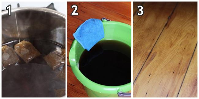 Menggunakan teh hitam untuk membersihkan lantai kayu. | Foto: copyright apartmenttherapy.com