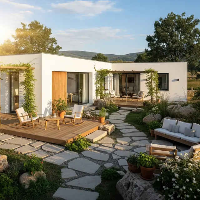 Model Rumah Sederhana dengan Suasana Tenang Pedesaan Cocok untuk Slow Living Lansia (AI)