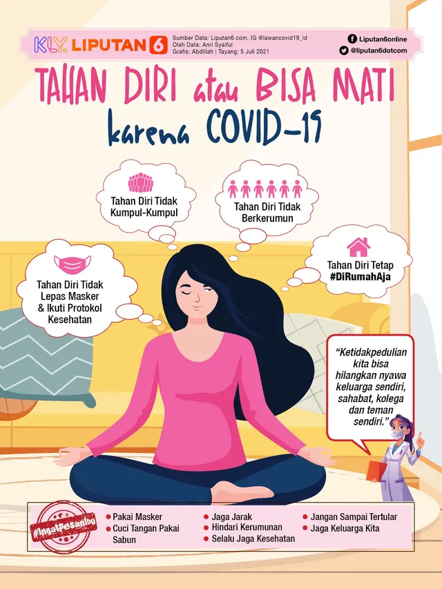 Infografis Tahan Diri atau Bisa Mati karena Covid-19. (Liputan6.com/Abdillah)