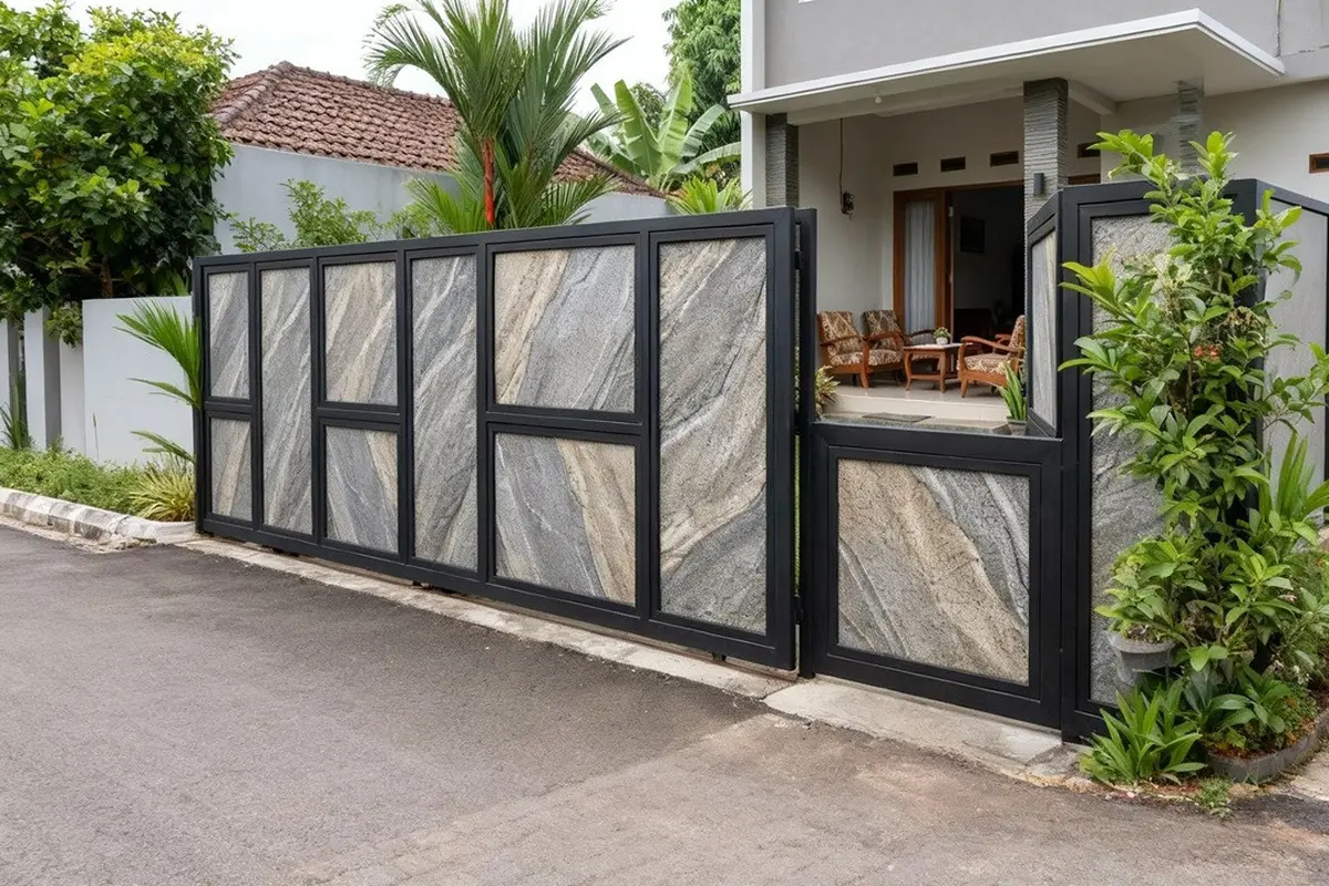 Pagar Rumah Kombinasi Besi Galvanis dan Panel GRC