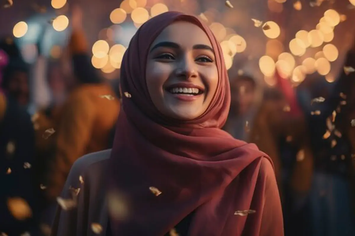 Ilustrasi muslimah senyum, Islami