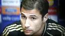 Marseille's Lorik Cana during a press conference at Anfield in Liverpool, on November 25, 2008, ahead of their UEFA Champions League match against Liverpool on November 26. AFP PHOTO/PAUL ELLIS