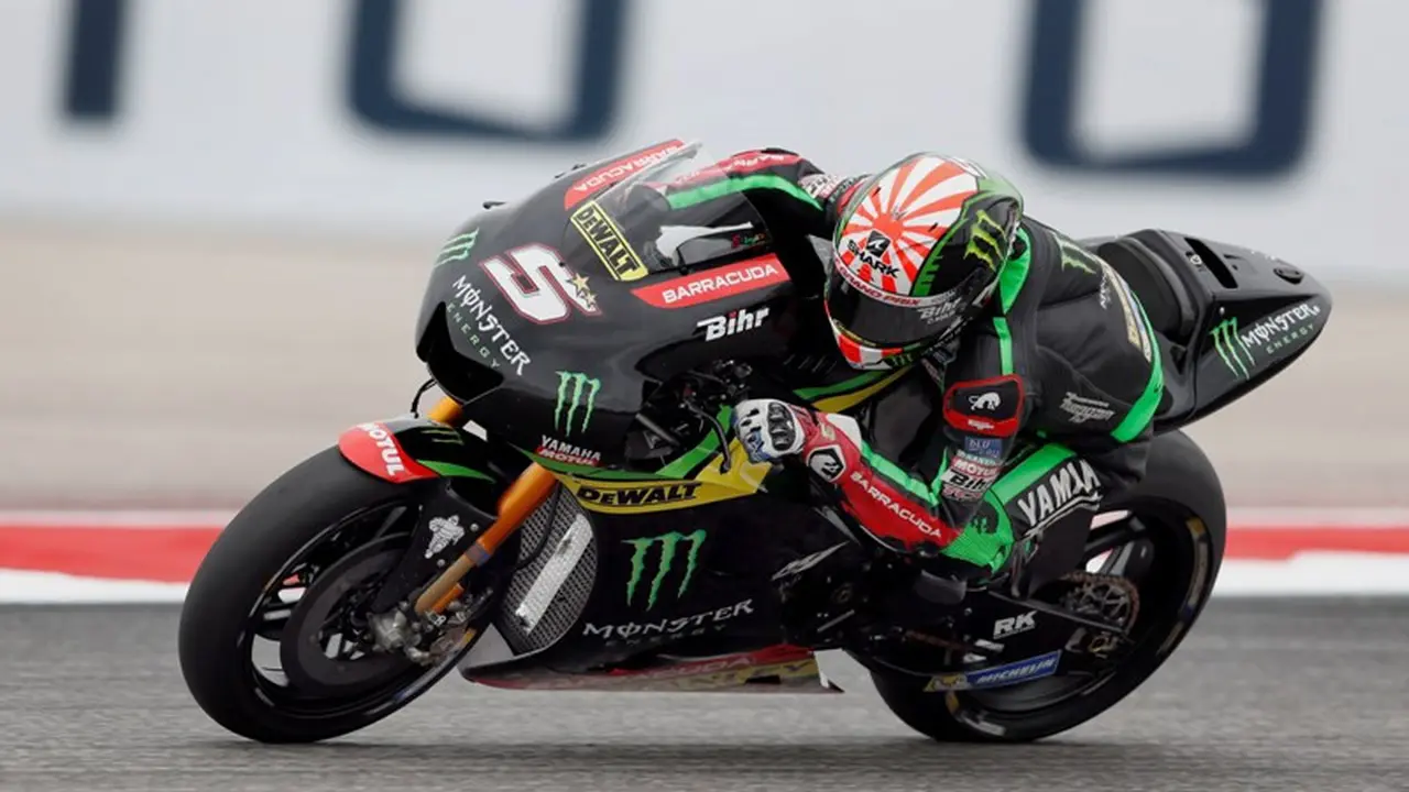 Pembalap Yamaha Tech 3, Johann Zarco, beraksi pada sesi latihan bebas MotoGP AS, bulan lalu. Zarco mengaku menggunakan strategi Marc Marquez untuk meraih poin sebanyak mungkin musim ini. 