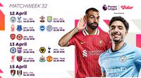 Jadwal dan live streaming Liga Inggris 2024/25 pada matchweek 32 di Vidio. Saksikan persaingan dari tim-tim Liga Inggris 2024/25 pada matchweek ke 32 pekan ini hanya di Vidio. (sum. doc. vidio.com)