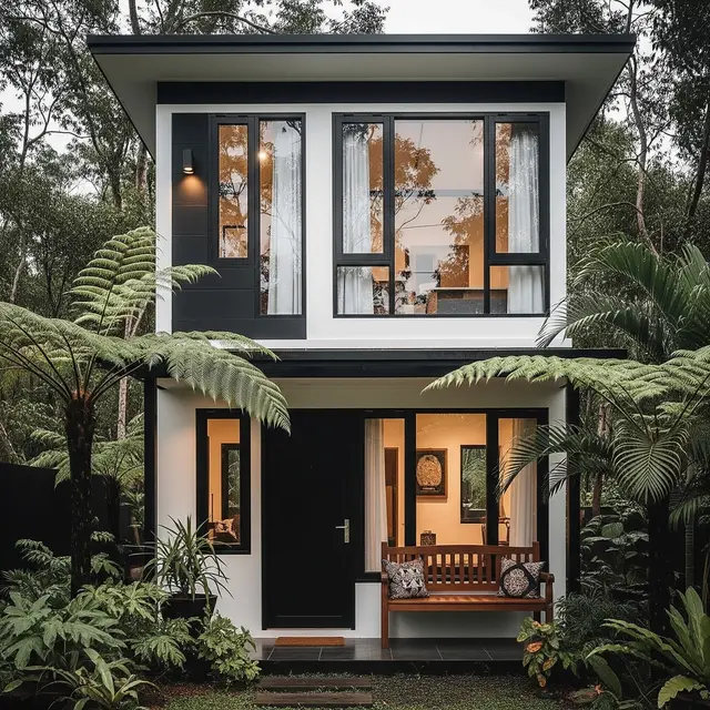 9 Desain Rumah 2 Lantai Sederhana dengan Jendela Besar ala Korea, Harmoni Modern