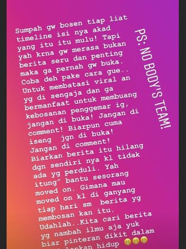 Komentar Andi Soraya di Insta Stories (Instagram)