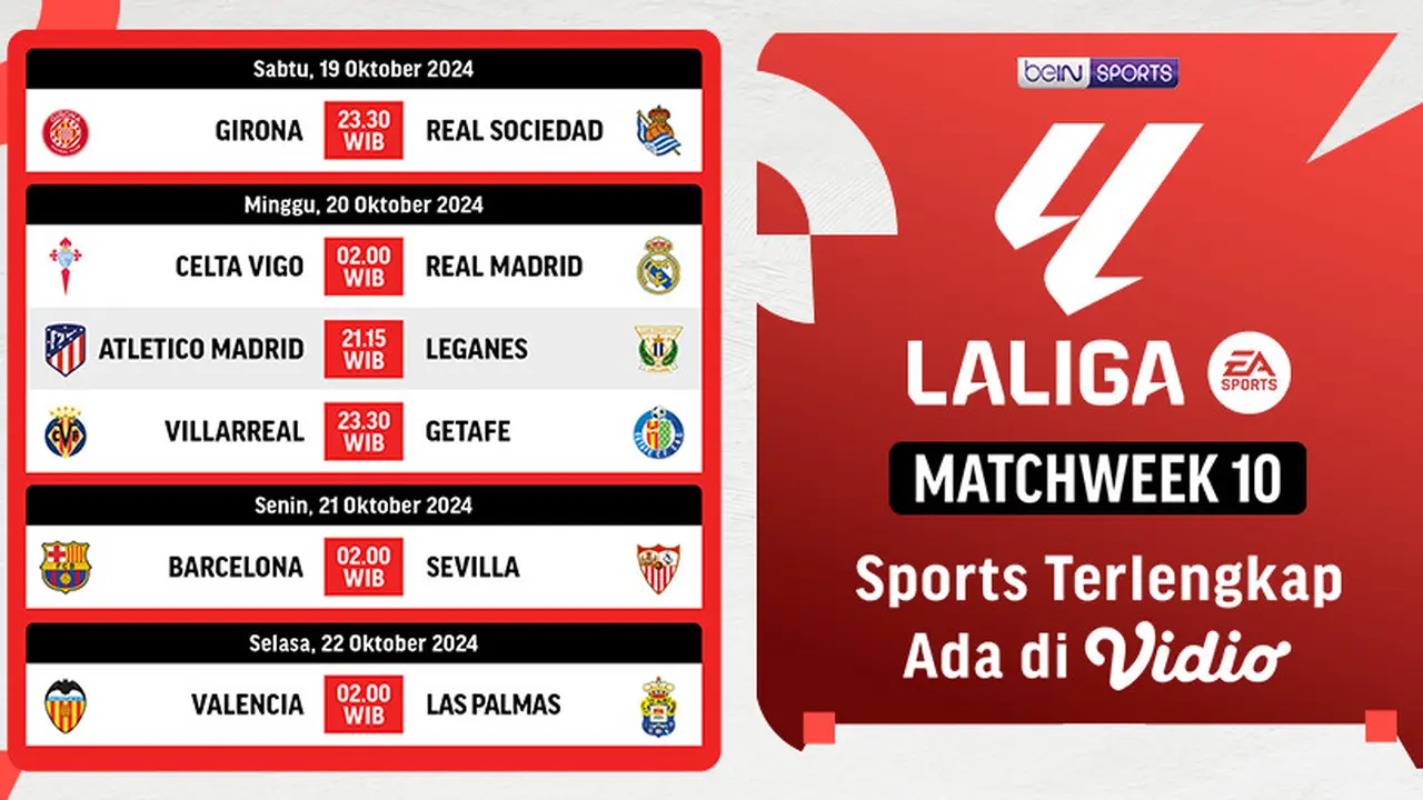 Jadwal Live Streaming LaLiga 2024/2025 Matchweek 10