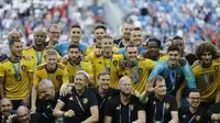 Timnas Belgia menempati peringkat tiga Piala Dunia 2018 usai mengalahkan Inggris 2-0 di Stadium in St. Petersburg, Rusia, Sabtu (14/7/2018). (AP Photo/Natacha Pisarenko)