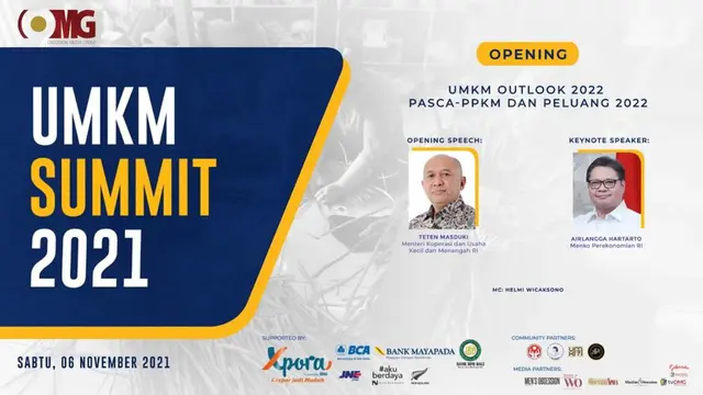 Webinar Obsession Media Group UMKM Summit 2021 dengan tema “PPKM Outlook 2022, Pasca - PPKM dan Peluang 2022”, Sabtu (6/11/2021).
