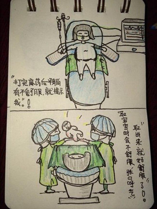 Gambar kartun menunjukkan proses operasi cesar | foto: copyright womenofchina.cn