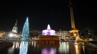 Cahaya kerlap-kerlip pohon Natal setelah tradisi penyalaan lampu di Trafalgar Square, 7 Desember 2017. Setiap tahun London mendapat pohon Natal dari Norwegia sebagai tanda terima kasih atas dukungan Inggris selama perang dunia II. (Daniel LEAL-OLIVAS/AFP)