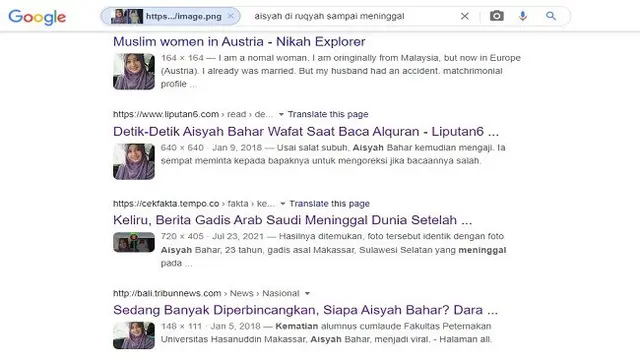 Gambar Tangkapan Layar Penelusuran Foto Menggunakan Google Images.