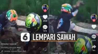 Belum diketahui apa maksud dan tujuan dua pemotor ini sengaja melempar batu ke sawah milik warga.