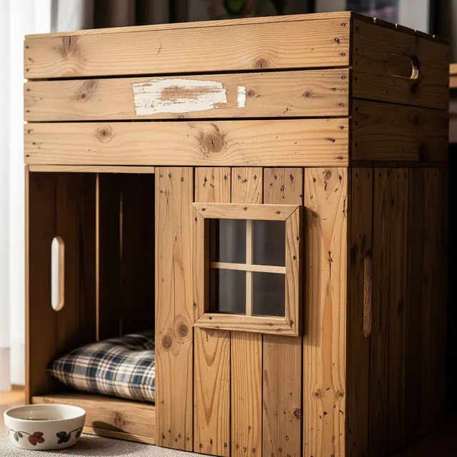 Ide Rumah Kucing dari Peti Kayu Bekas (AI Generated)