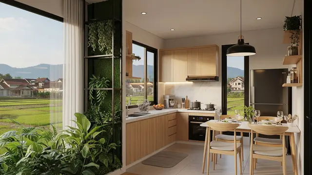 Desain Dapur dan Ruang Makan Menyatu di Rumah Tipe 45